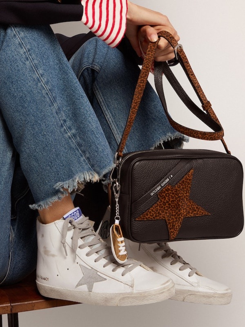 Golden Goose GGDB Francy White and Silver Star High-Top Sneakers Size 8